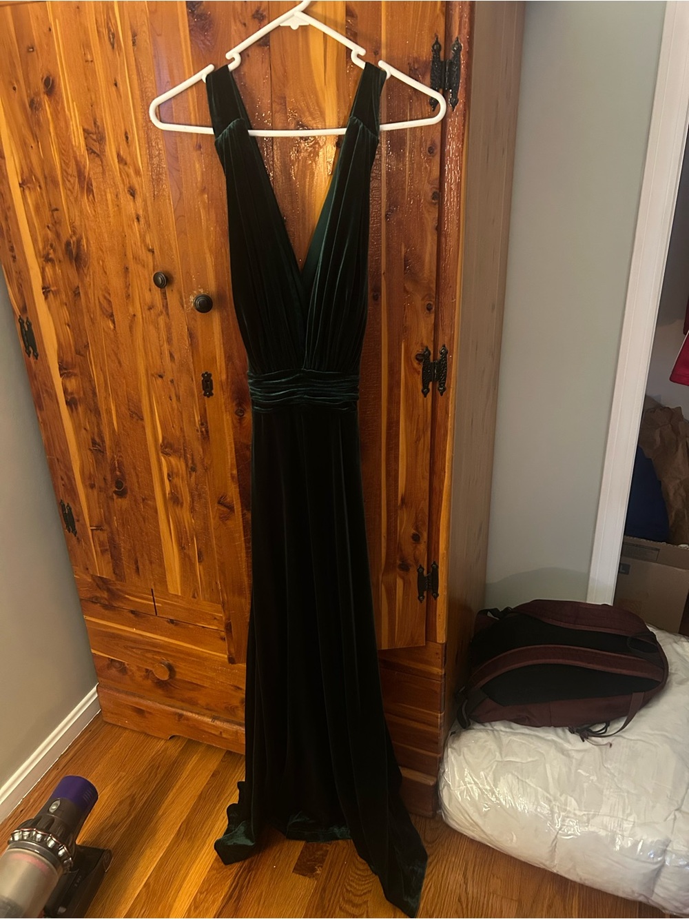 Revelry Deep Green Velvet V-Neck Maxi Dress